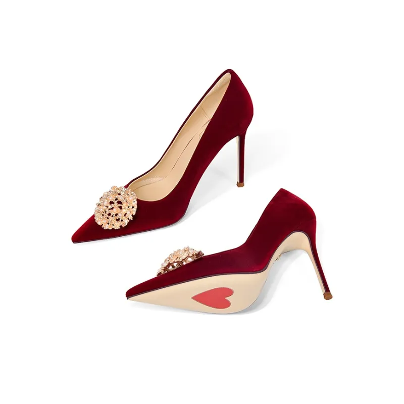 Holy Rose Slim Heel High Heels 10cm Women's Burgundy-3