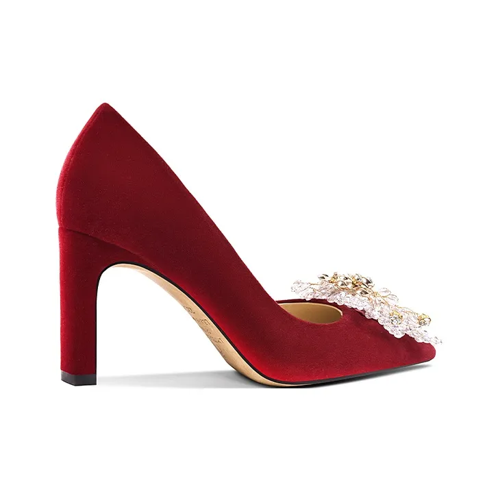 Lily Wei Marriage Chunky Heel High Heels 7.5cm Women's Red-1