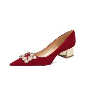 Zubumei Chunky Heel High Heels 4CM Women's Red