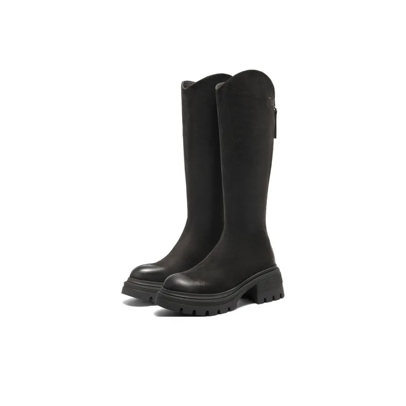 BELLE Knee-high Boots 5.5CM Women's Black Brown-4