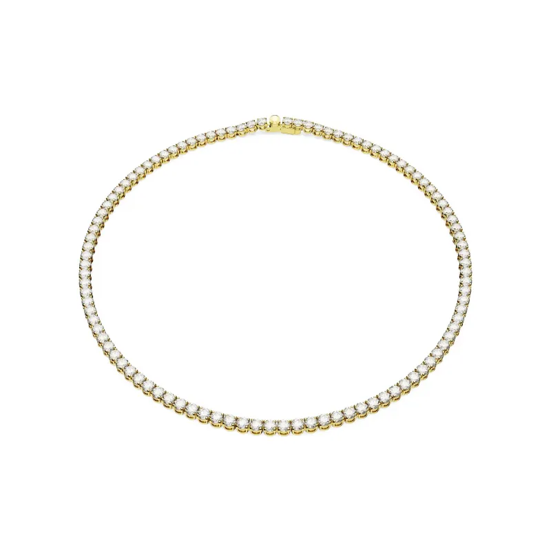 Swarovski Matrix Tennis Gold Plated Necklaces Unisex White-1