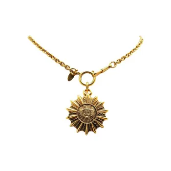 CHANEL 1970 1980 Plated Sunburst Medallion Pendant Costume Necklace