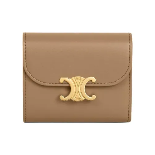 CELINE Triomphe Calfskin Wallet Small Size Women's Dark Umber