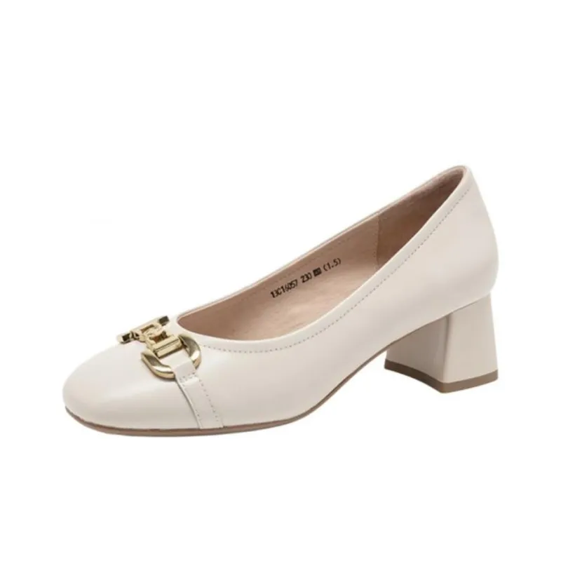 Satchi Chunky Heel High Heels 5cm Women's Ecru-0