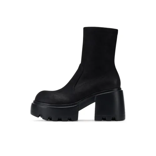 GG CC Slim Socks Boots British Style Elastic Ankle Boots Women's Black