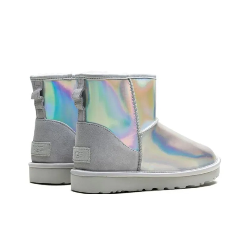 UGG CLASSIC MINI Iridescent Short Snow Boots Women's Glacier Gray-3
