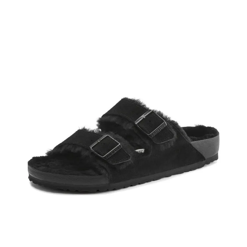 Birkenstock Arizona Shearling Massage Antibacterial Slide Slippers Unisex Black Narrow Fit-2