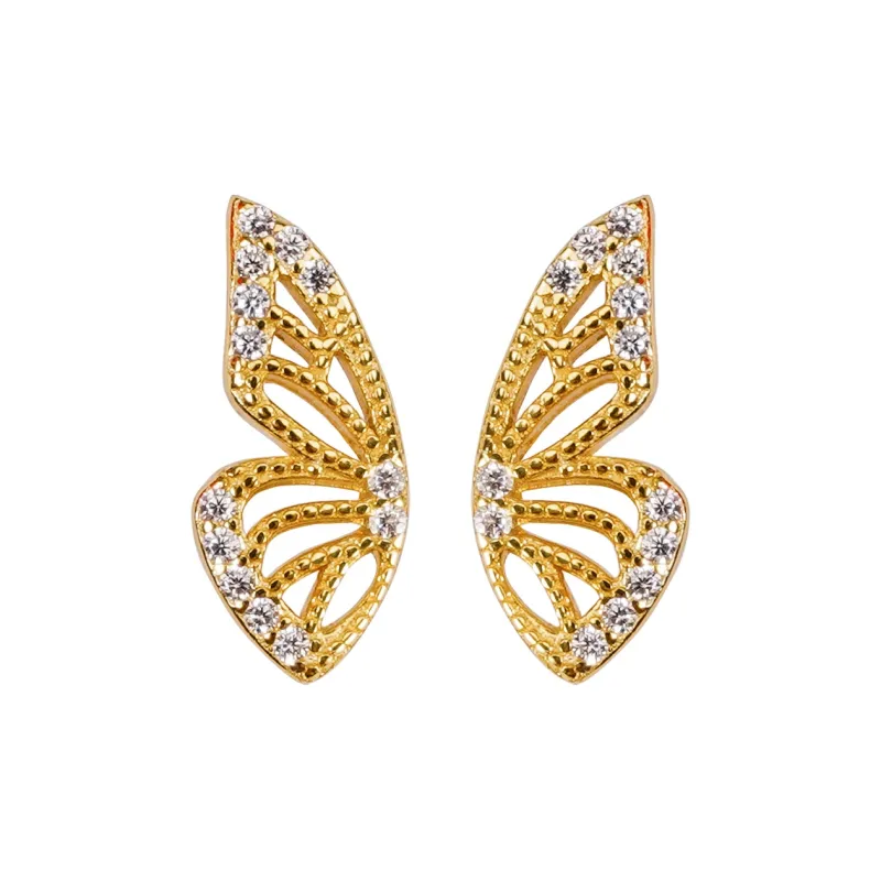 ZURY S925 Silver Stud Earrings Women's Gold-0