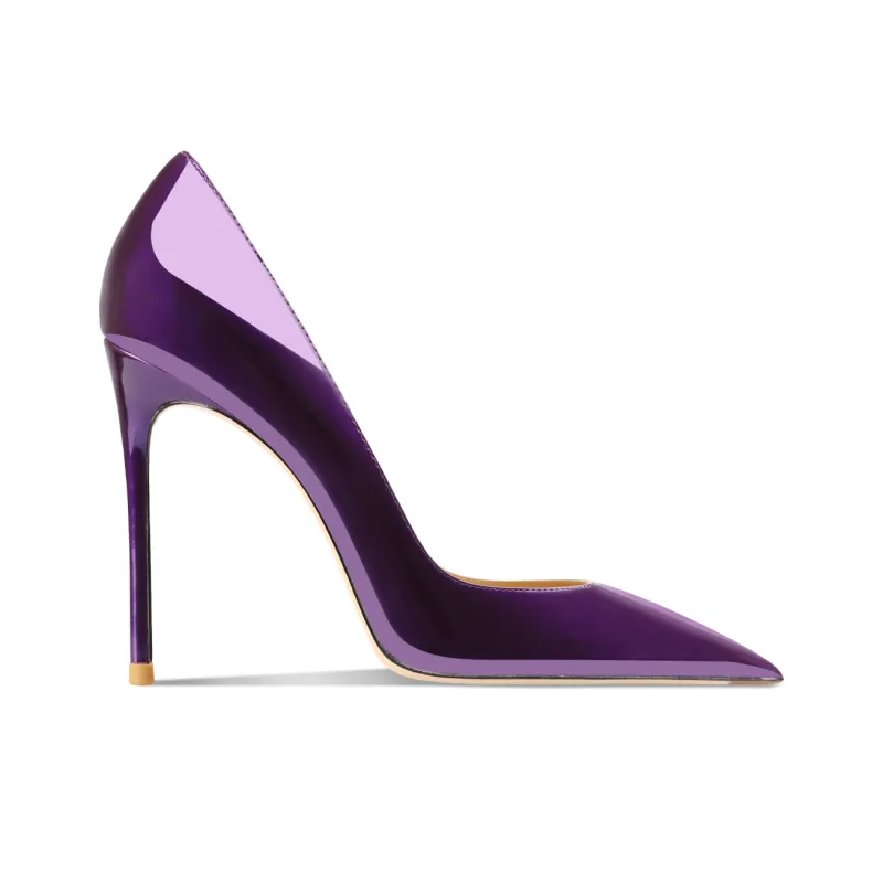 Suyymakk Slim Heel Pointed Toe High Heels Women's Purple Patent Leather-1