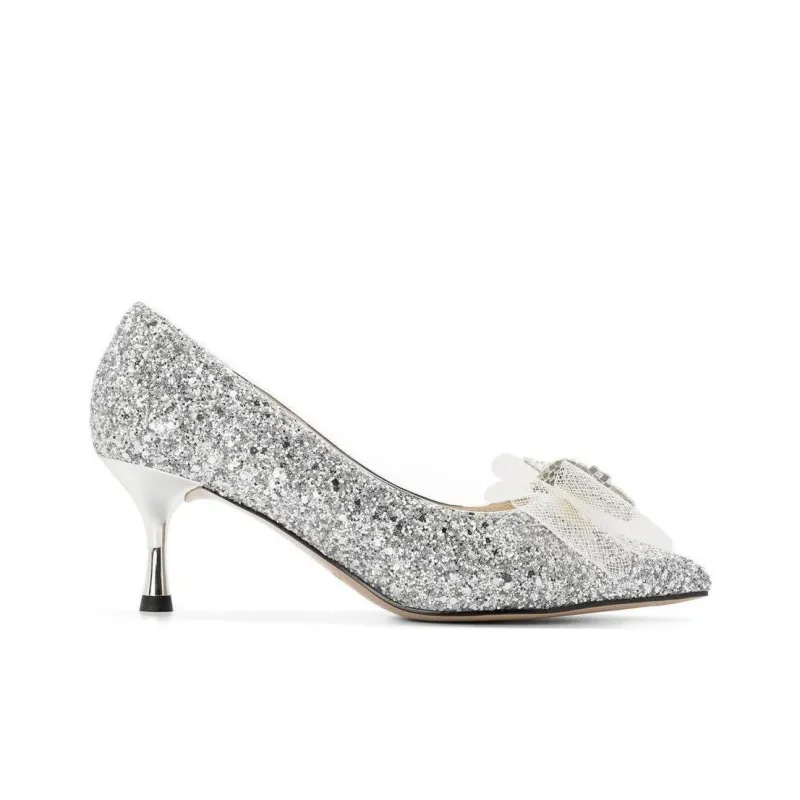 BELLE Slim Heel High Heels 6cm Women's Silver-1