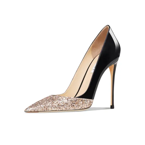 Suyymakk High Heels Women's Patchwork Sequins Gold & Black