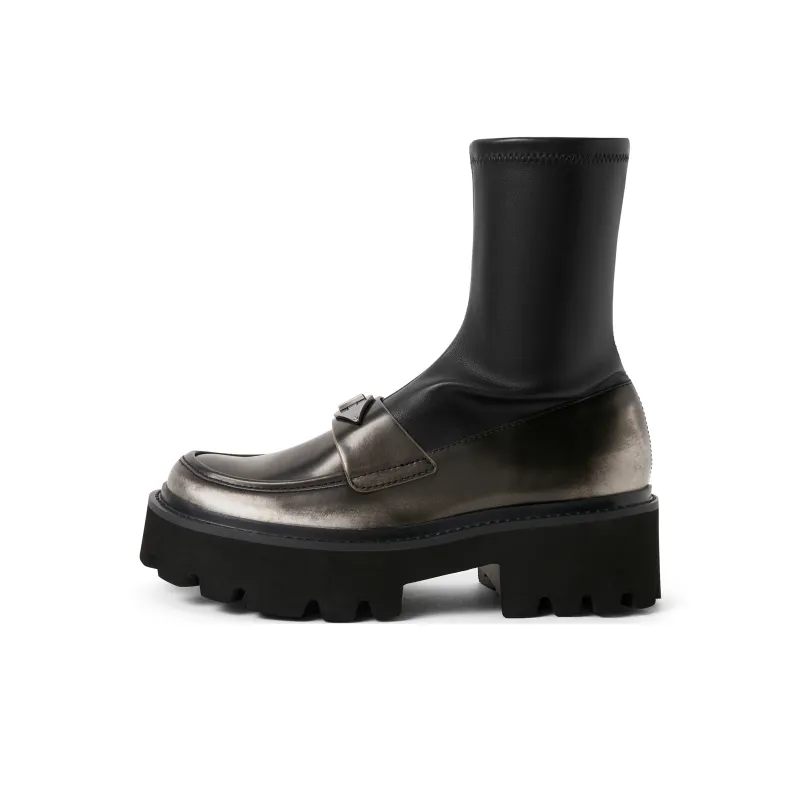 CHARLES&KEITH Small Ck Ankle Boots 5.1cm Women's Black/Chalk White/BLACK TEXTURED Black Textured-8