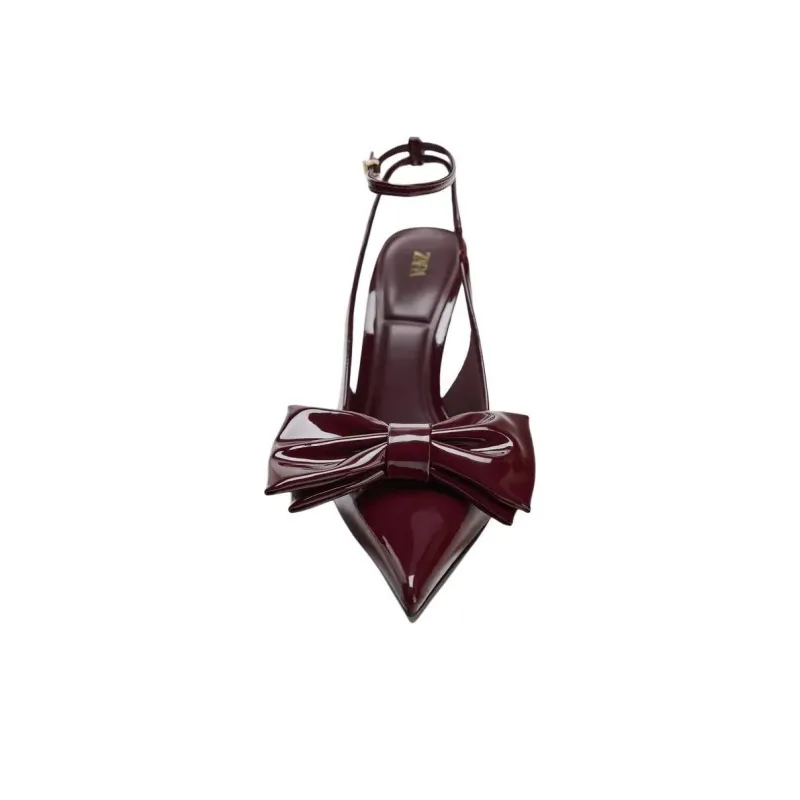 ZARA Slim Heel High Heels 10cm Women's Burgundy-3