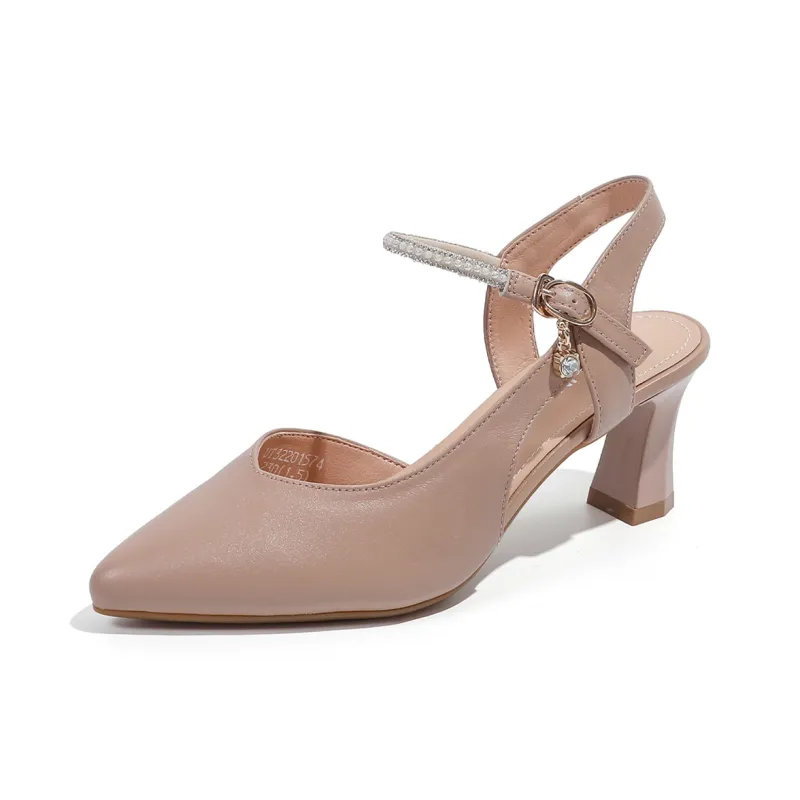 Mulinsen Chunky Heel High Heels 6.5cm Women's Nude-2