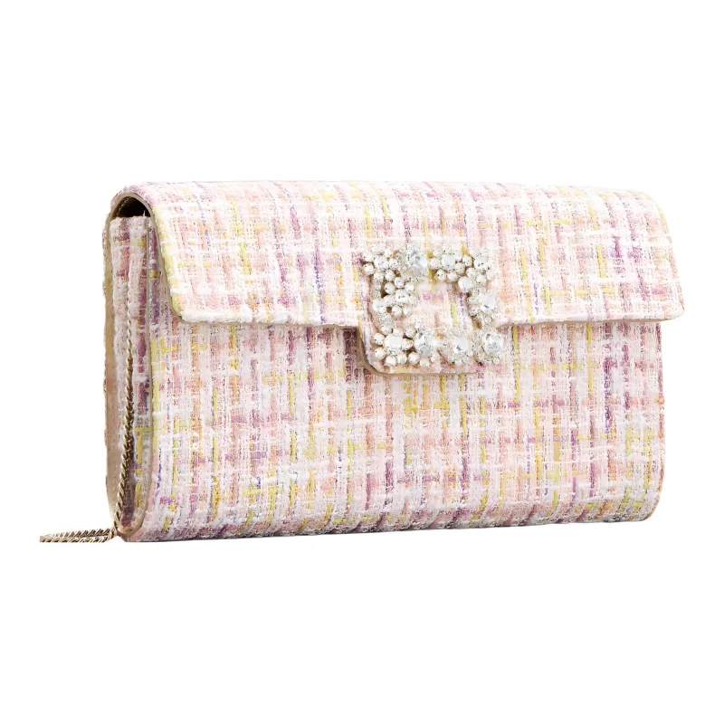 Roger Vivier Gold And Silver Thread Mixed Circle Velvet Fabric One Shoulder Crossbody Clutches Women's Silver Pink-1