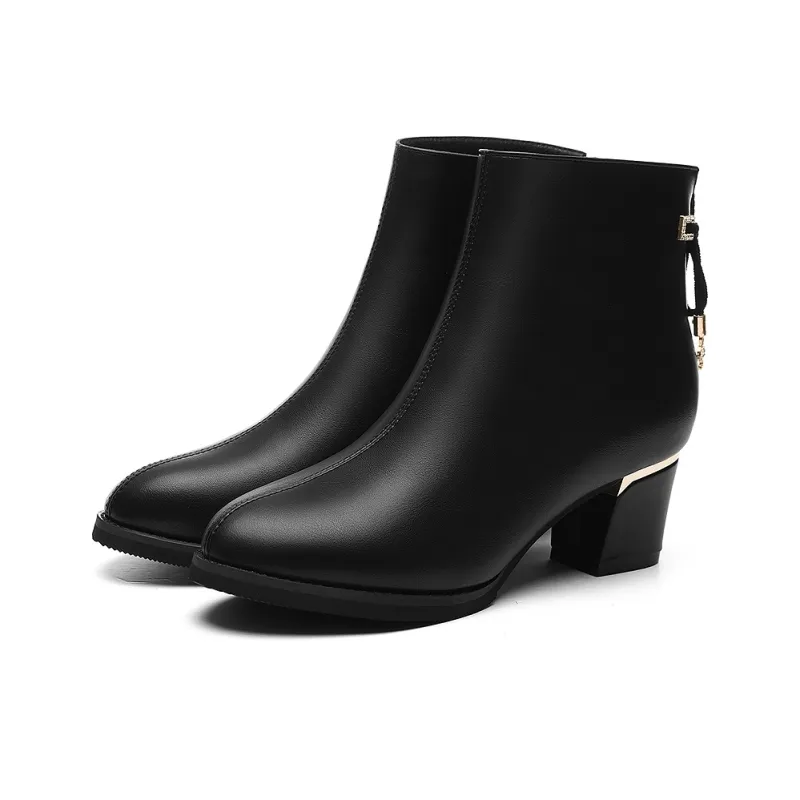 Golden Silk Rabbit Ankle Boots Women's Black-1