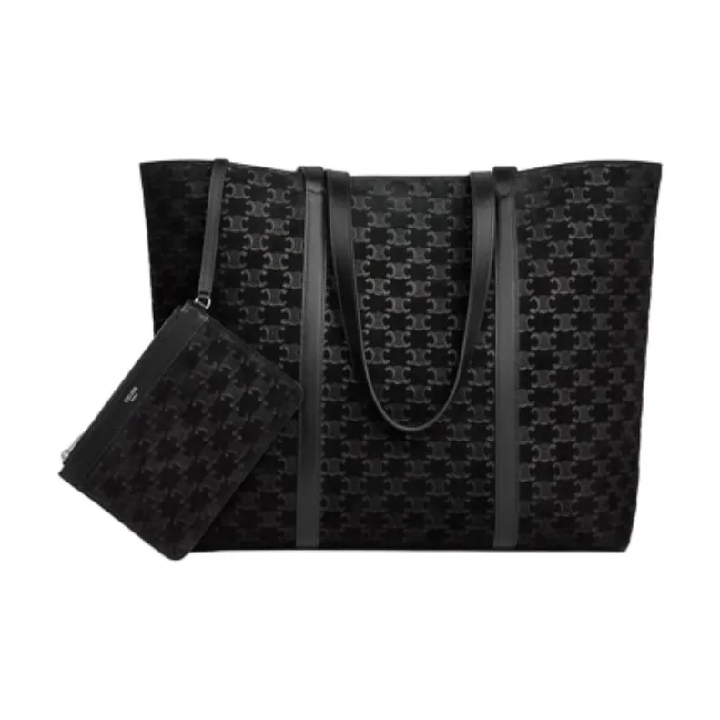 CELINE Suede Tote Bag Shopping Bag Shoulder Bags Women's Black-1