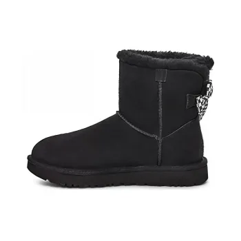 UGG Checkered Bow Short Snow Boots 'Black' Women's