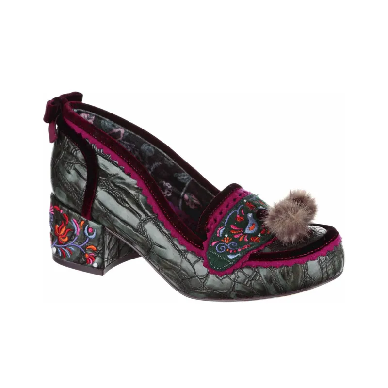 IRREGULAR CHOICE Cosy Cottontail Chunky Heel High Heels 5cm Women's Green-2
