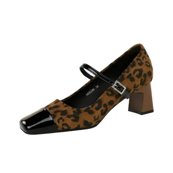 BIGTREE High Heels Women's Leopard Print/Black/Dark Brown/Ancora Red