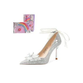 Crelinkxlat Pearl Butterfly Necklace French Fairy Gentle Slim Heel High Heels Women's