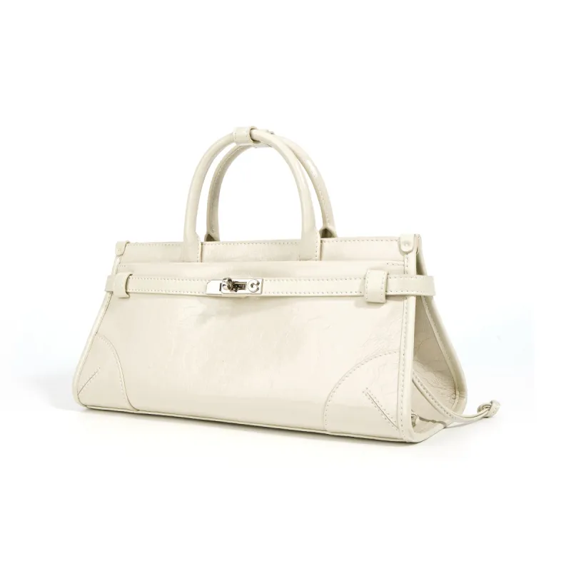 COURONNE Top Grain Cow Leather Crossbody Handbag Women's Blackcurrant Purple/Ecru/Light Milk Tea/Black-3