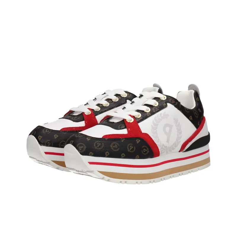 Pollini Low Top Casual Shoes Women's Black White Red-2