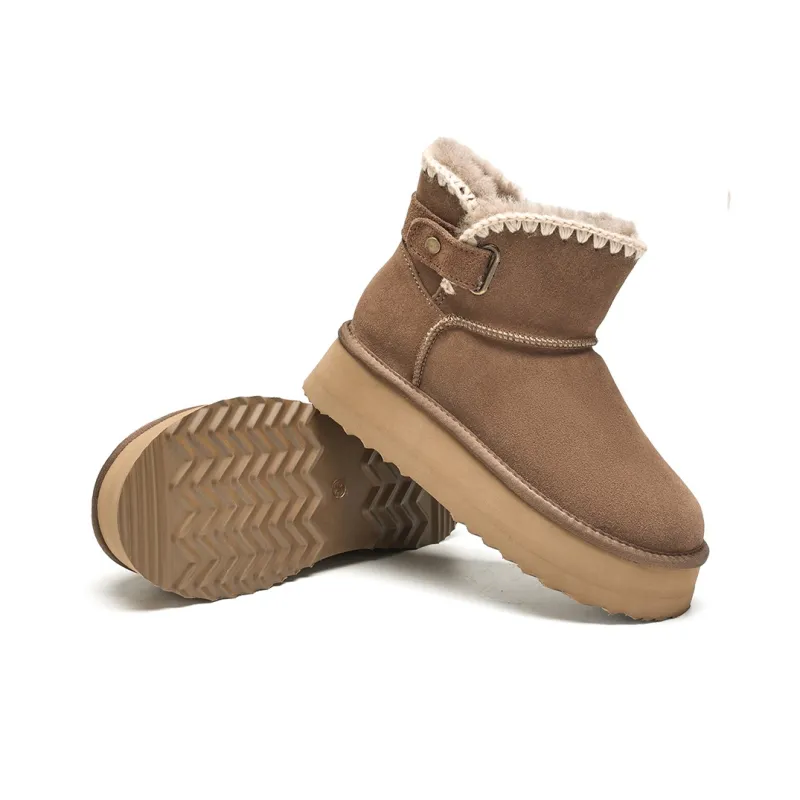 EBLAN Warm Wear-Resistant Slip-Resistant Ankle-Length Snow Boots Women's Chestnut-7