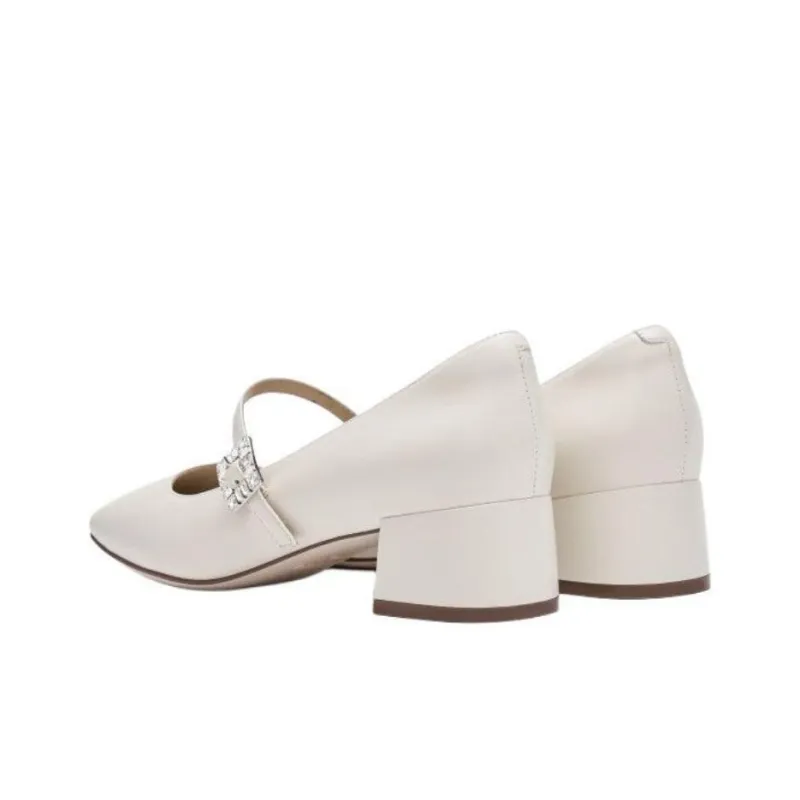 Staccato Mother Of Pearl Sugar Cube Chunky Heel Shiny High Heels 4.5cm Women's-13