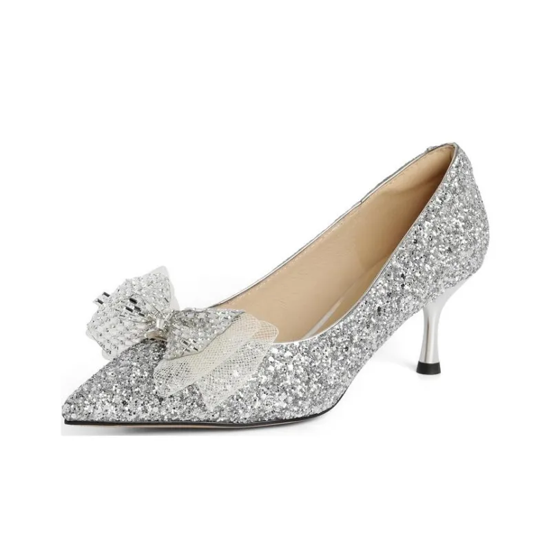BELLE Slim Heel High Heels 6cm Women's Silver-2