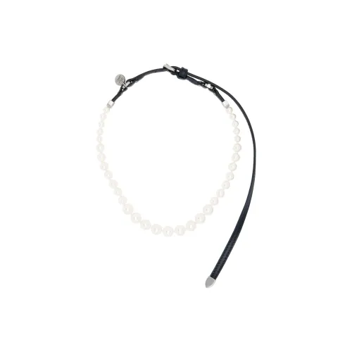 MIU MIU Calfskin Glass Necklaces Unisex White