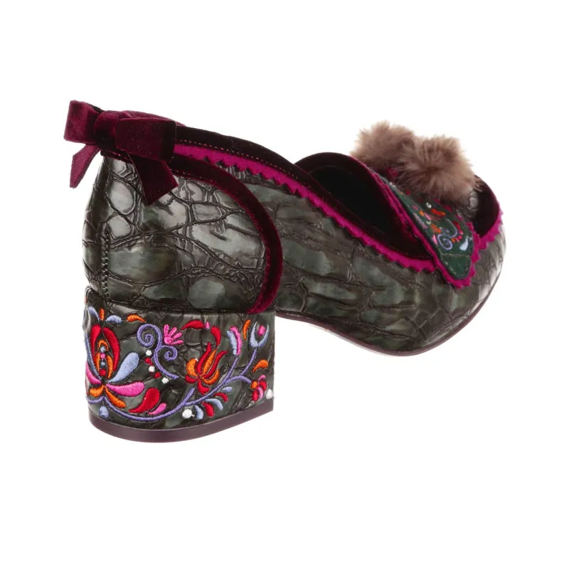 IRREGULAR CHOICE Cosy Cottontail Chunky Heel High Heels 5cm Women's Green-4