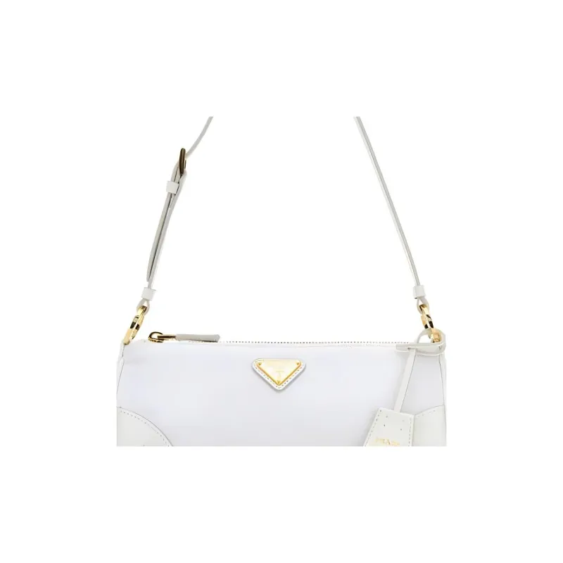 PRADA Re-Edition Recycled Nylon Mixed With Shiny Leather Handbag Shoulder Bag Women's White-3