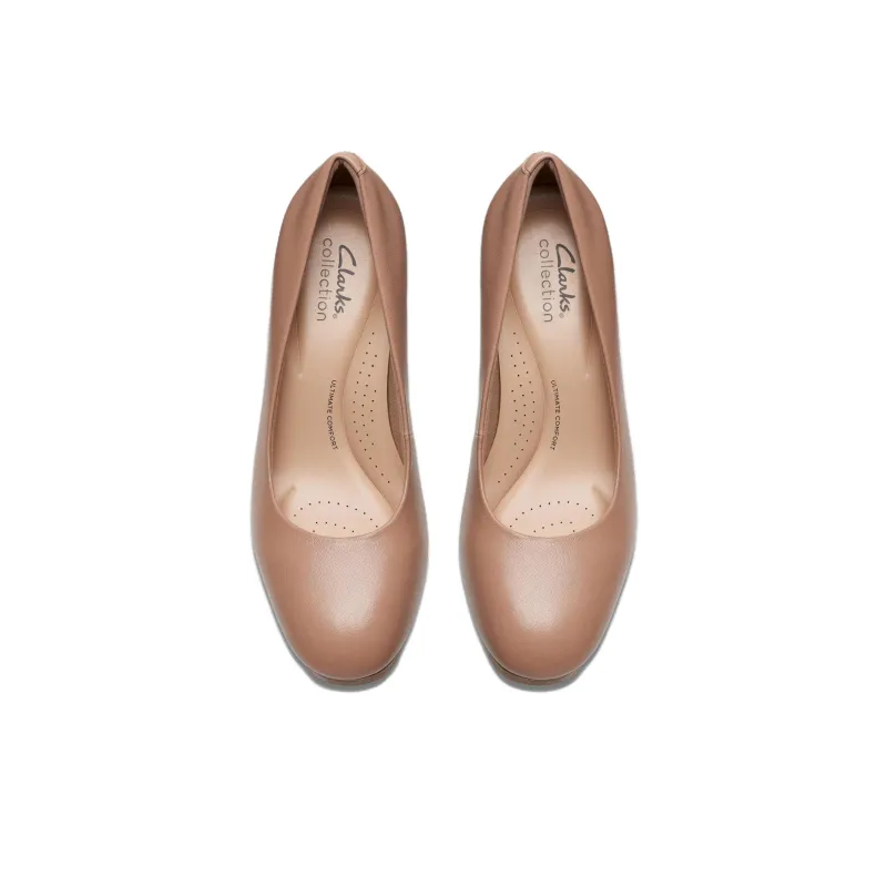 Clarks Chunky Heel High Heels 8.5cm Women's Warm Beige-4