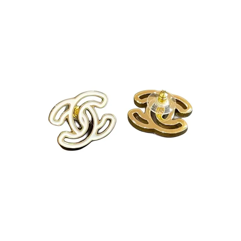 CHANEL Metal Earrings Women's White-1