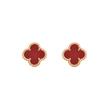 Van Cleef & Arpels Alhambra Four Leaf Lucky Series 18K Rose Gold Stud Earrings Women's Red