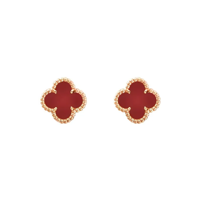 Van Cleef & Arpels Alhambra Four Leaf Lucky Series 18K Rose Gold Stud Earrings Women's Red-0