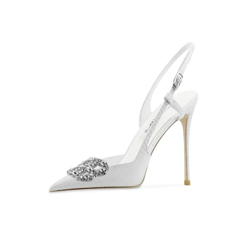 Ganxiaojie Slim Heel High Heels Women's Starlight White-1