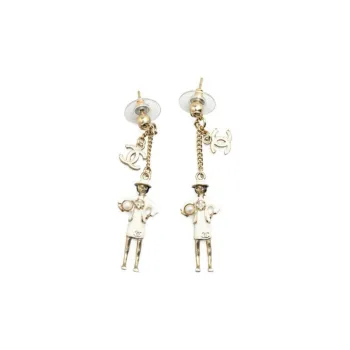 CHANEL 2012 Gold Plated Enamel Cc Faux Pearl Mademoiselle Drop Costume Earrings