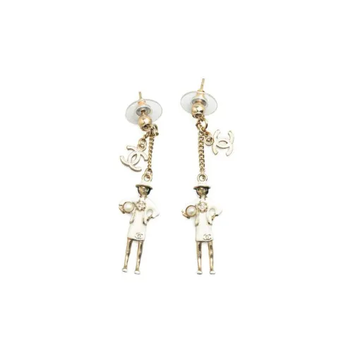 CHANEL 2012 Gold Plated Enamel Cc Faux Pearl Mademoiselle Drop Costume Earrings