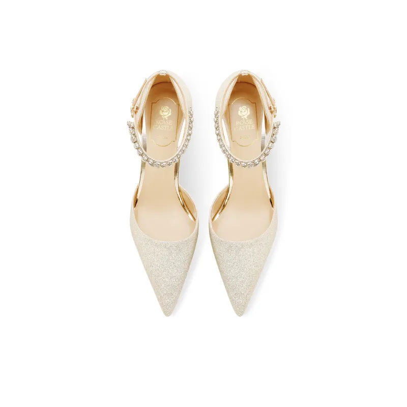 ROSE CASTLE Flared Heel High Heels 6.5cm Women's Light Gold-1