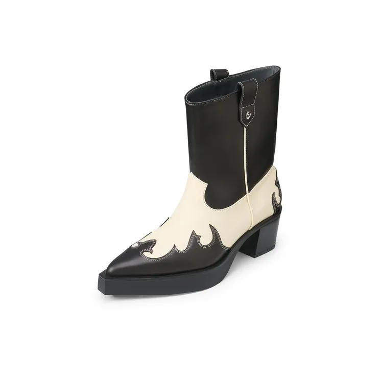 Lost In Echo Pointed Toe Black Platform High Heel Western Cowboy Boot Ankle Boots-1
