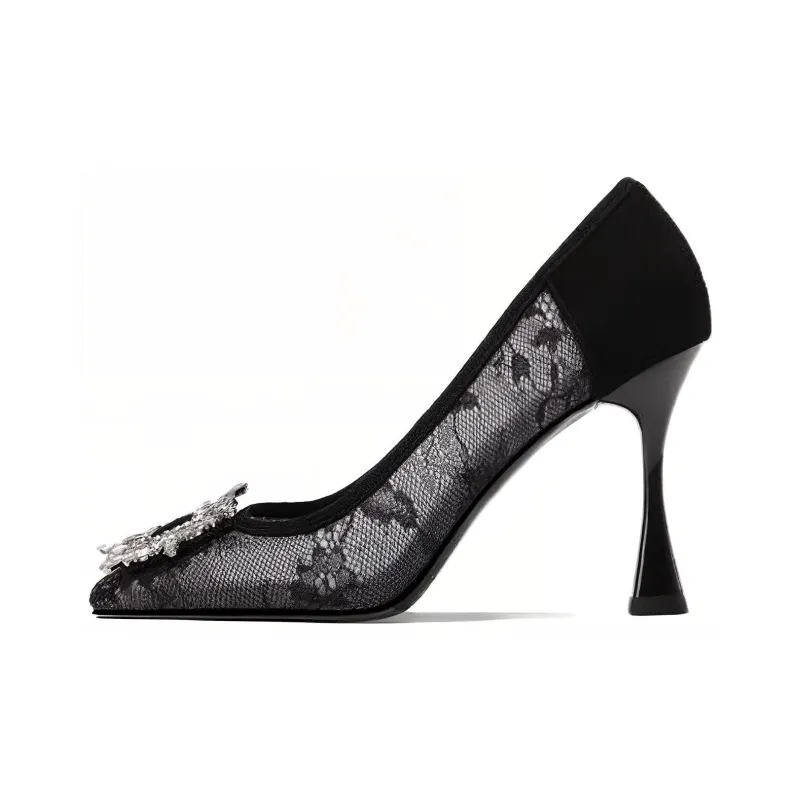 Princess & Isabel Flared Heel High Heels 8.5cm Women's Black-0
