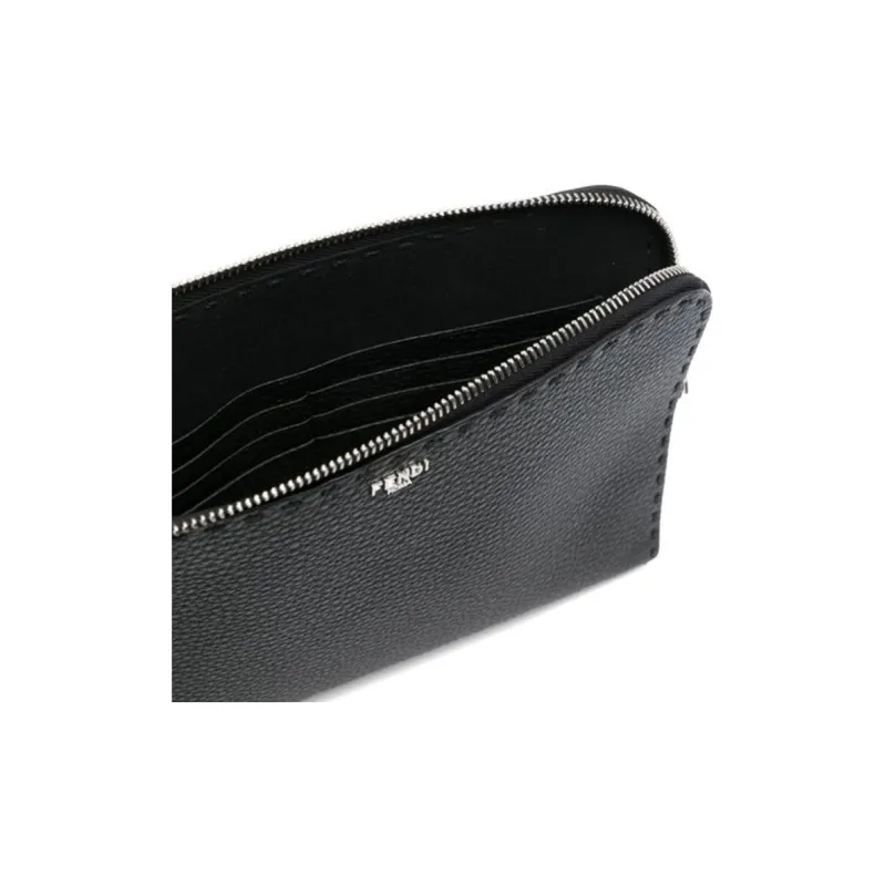 FENDI Calfskin Clutch Small Size Men's Black-3