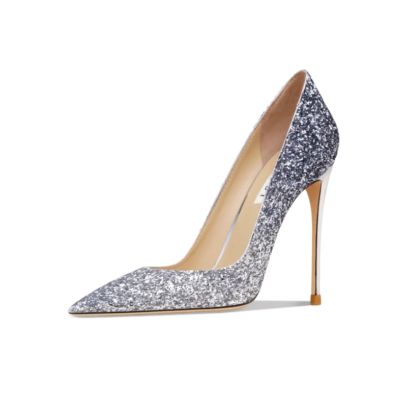 Suyymakk Slim Heel High Heels Women's Silver Blue-0