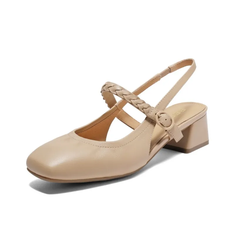 BELLE Block Heel High Heels 4cm Women's Ecru Apricot-5