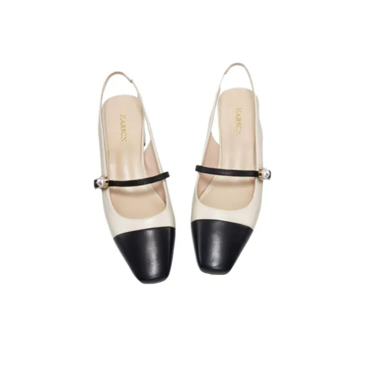 HARSON Block Heel Mary Jane Shoes 3.8cm Women's Beige Black-2