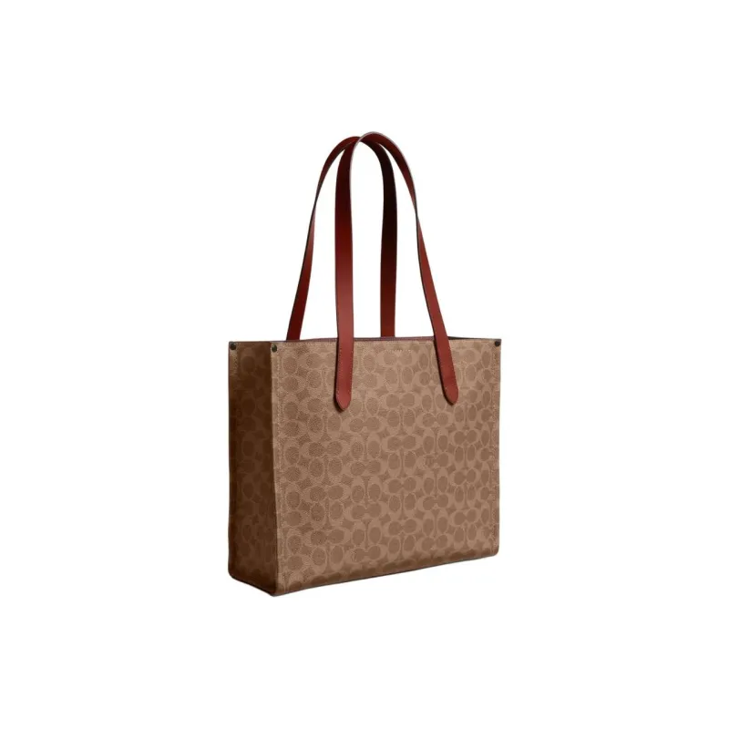 COACH Relay Artificial Leather With Cow Leather Tote Bag Shopping Bag Shoulder Bags Large Size Men's Brown Yellow-1