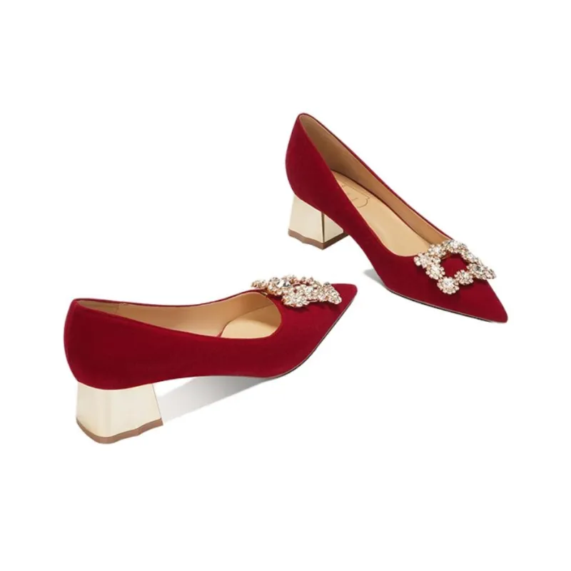 Zubumei Chunky Heel High Heels 4CM Women's Red-2
