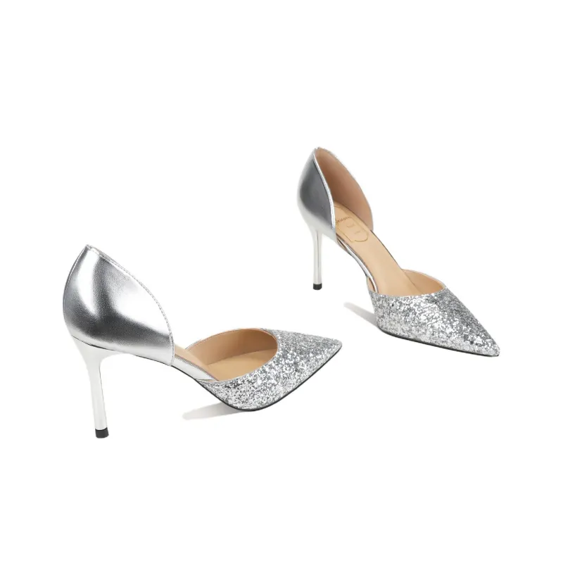 Zubumei Slim Heel High Heels Women's Silver-1